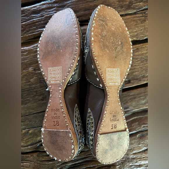 vintage Ilse Jacobsen gold silver brown beaded sequin India bridal flats 38 7 8 - Picture 4 of 4